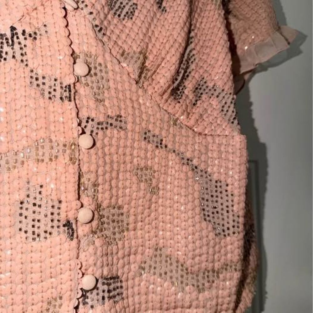 NWT Anthropologie Pink Sequin Ruffle Cropped Top. Sz 1X - Picture 4 of 10
